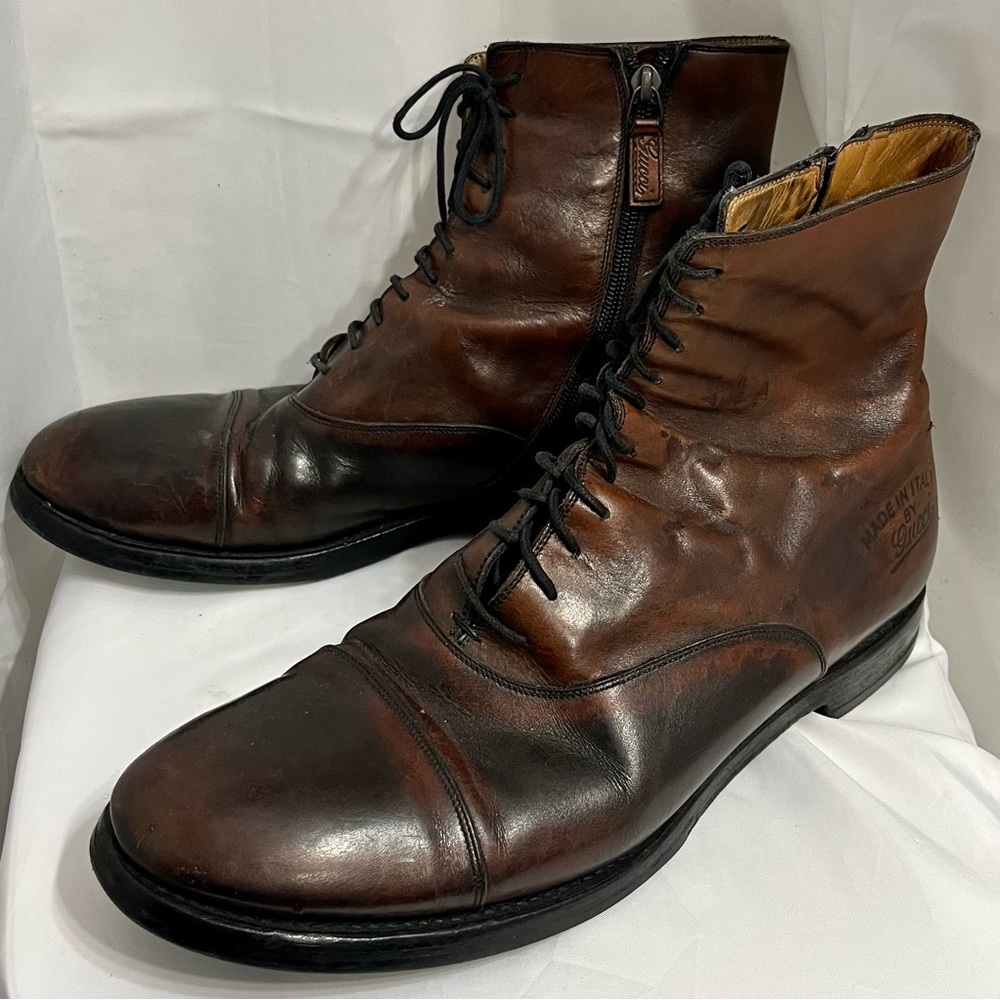 Men’s Authentic Gucci Side Zip Ankle Brown Leather Boots 9.5 Goodyear 269844